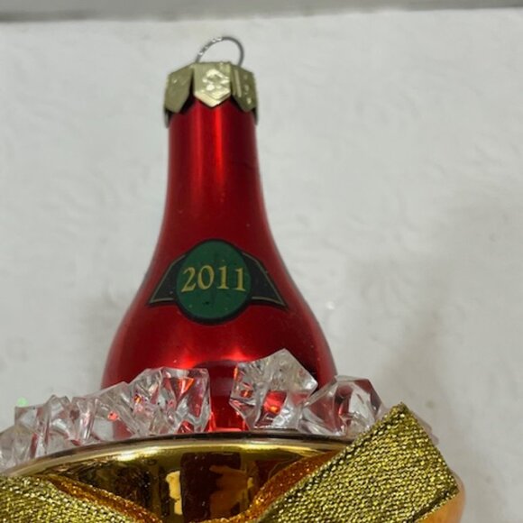 2011 Hand Blown Glass Christmas Champagne Bucket Ice Ornament Merry Christmas - Picture 7 of 16